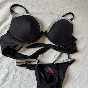 Victoria Secret Black Women's bikini with Silver sparkly rhinestones
